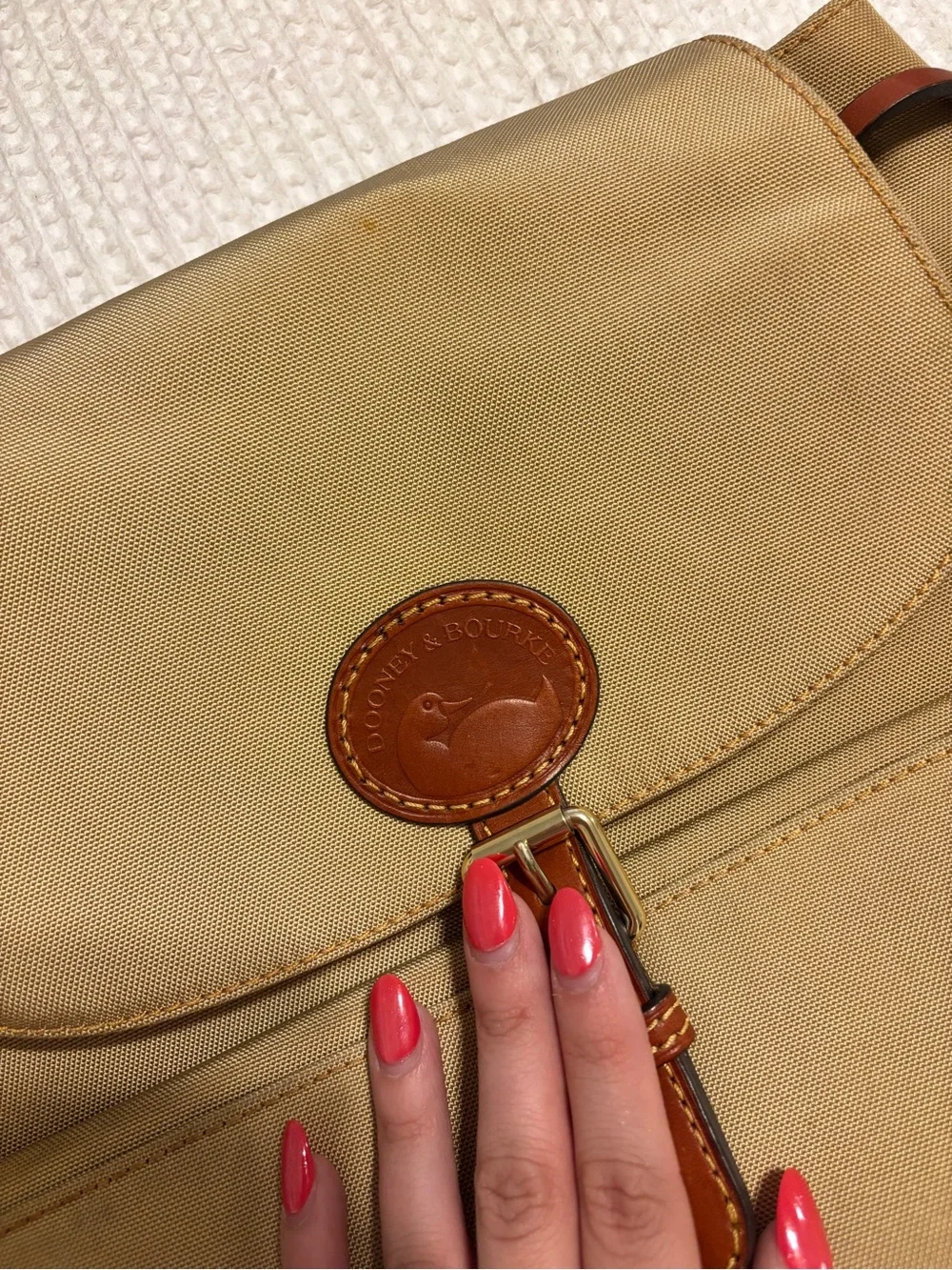 Dooney & Bourke Tan Canvas Backpack with Brown Leather Trim